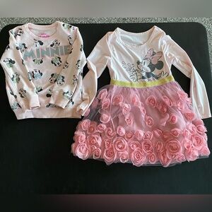 1 Minnie Mouse dress, 1 Minnie Mouse sweatshirt and 1 Barbie dress (4T).